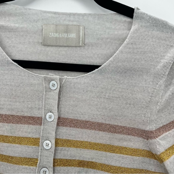 NWT Zadig & Voltaire Hila Lurex Metallic Striped Merino Wool Sweater Pullover S - Picture 5 of 11